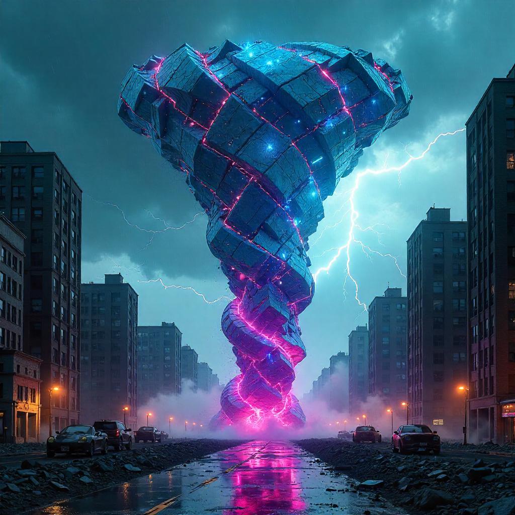 Giant Digital Art Tower Surrounded by a Tornado