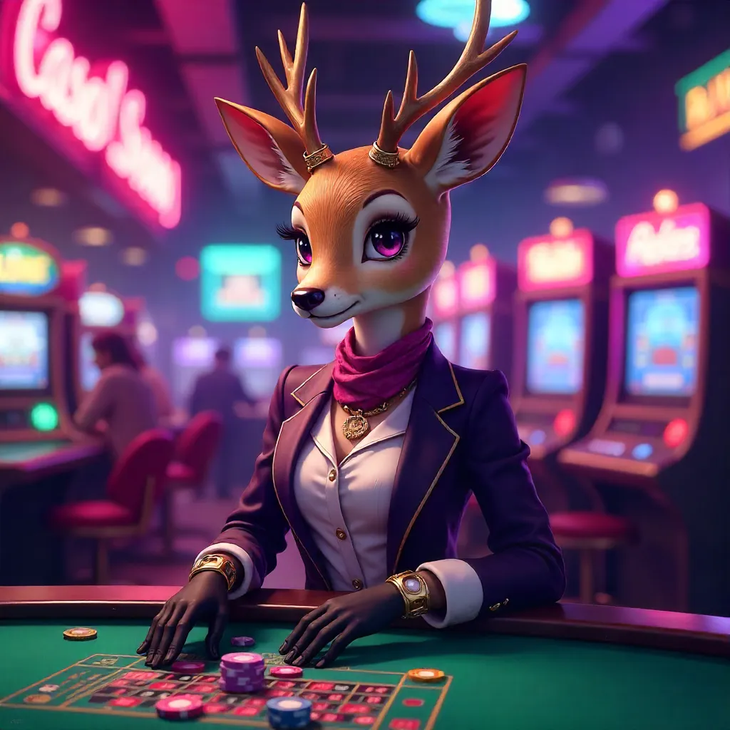 Neon Casino Deer in Anime Style