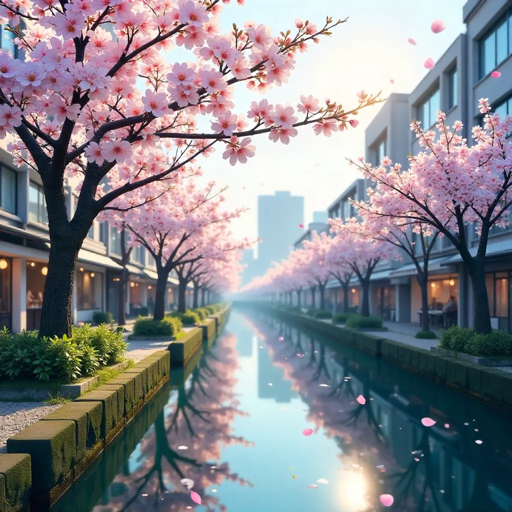 White Cherry Blossoms in Chuo City, Tokyo