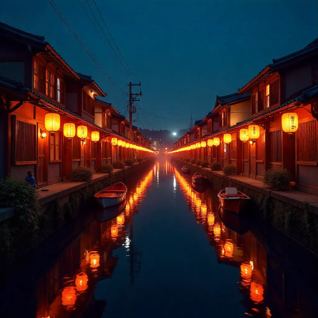 Lantern-Lit Nagasaki Canal at Night