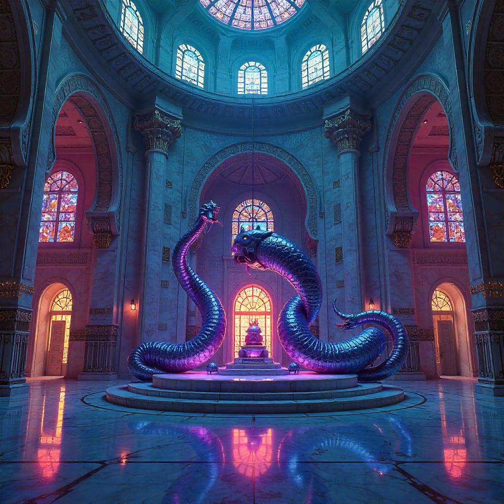 Cyberpunk Hydra in a Futuristic Mosque Interior