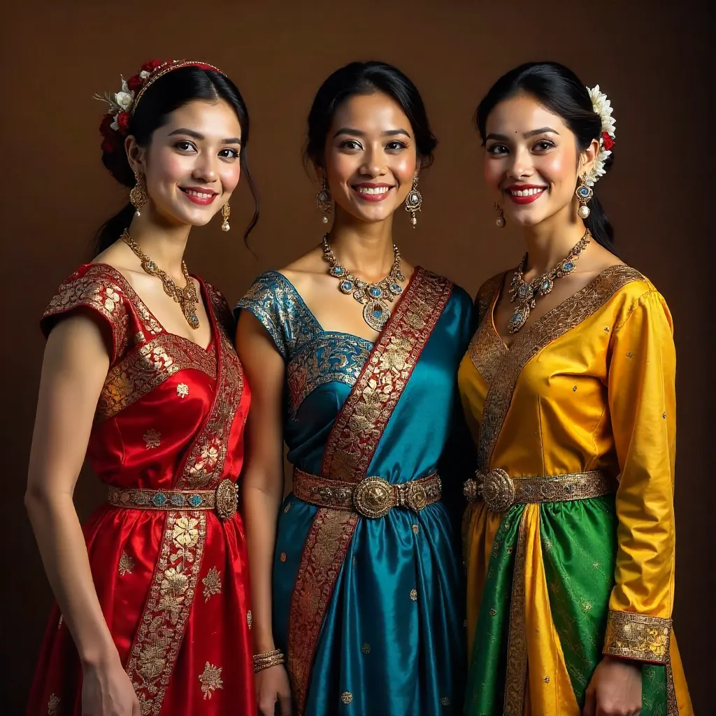 Three Women in Colorful Traditional Attire