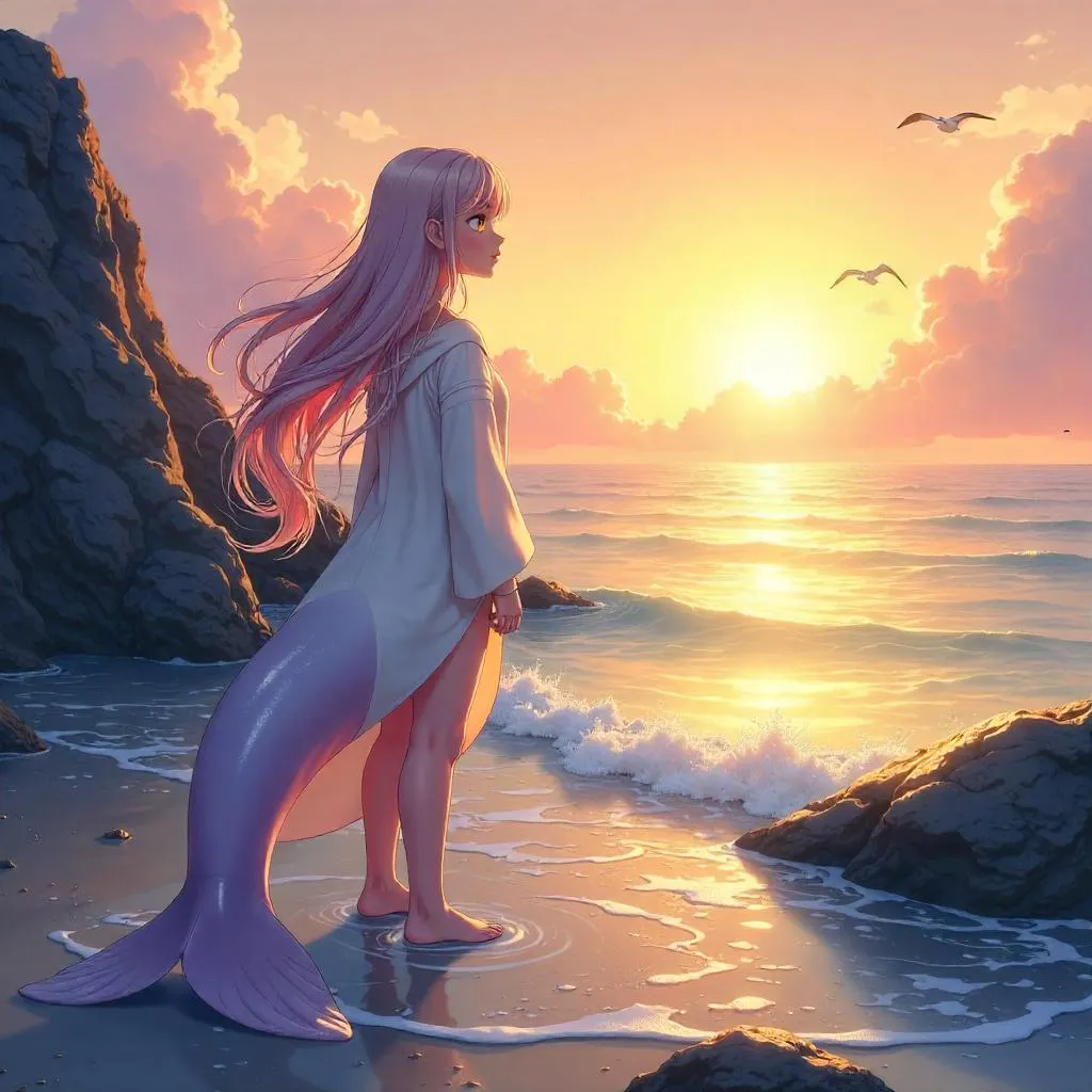 Selkie at Sunrise: An Anime Shore Portrait