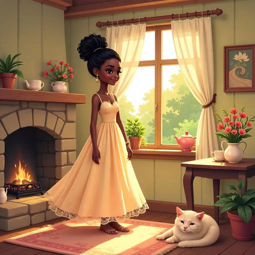 Elegant Black Girl in a Cozy Cottage
