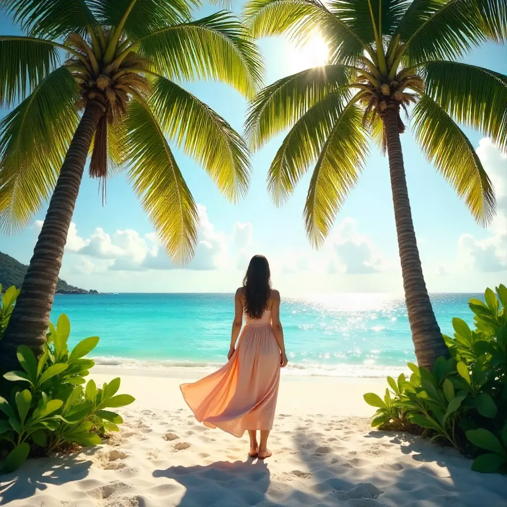 Sunlit Ocean Gaze Among Palm Trees