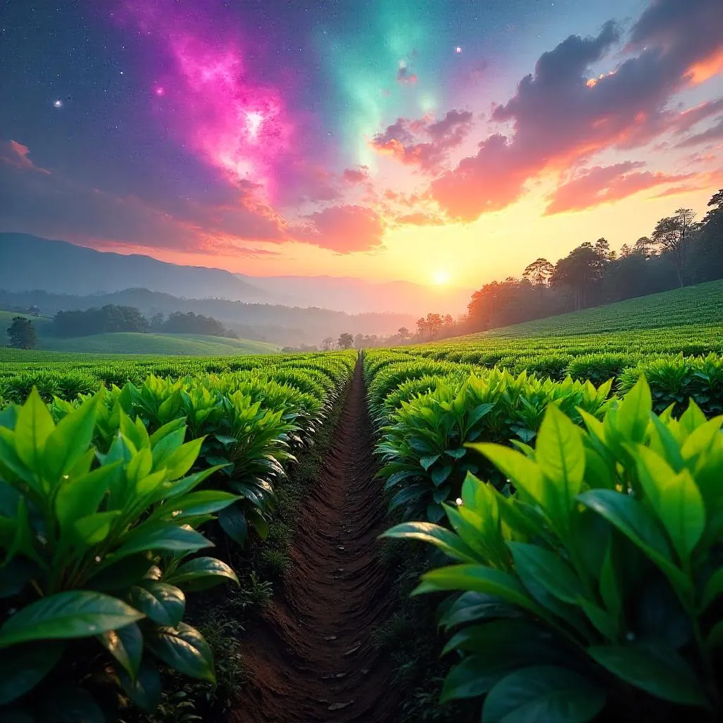 Nebula Over a Photorealistic Tea Plantation
