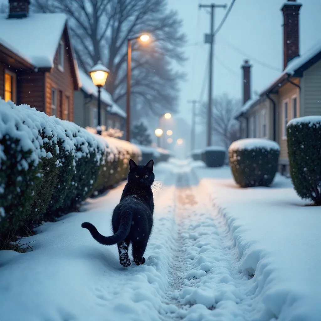 Calm Winter Cat Strolling Through Snow