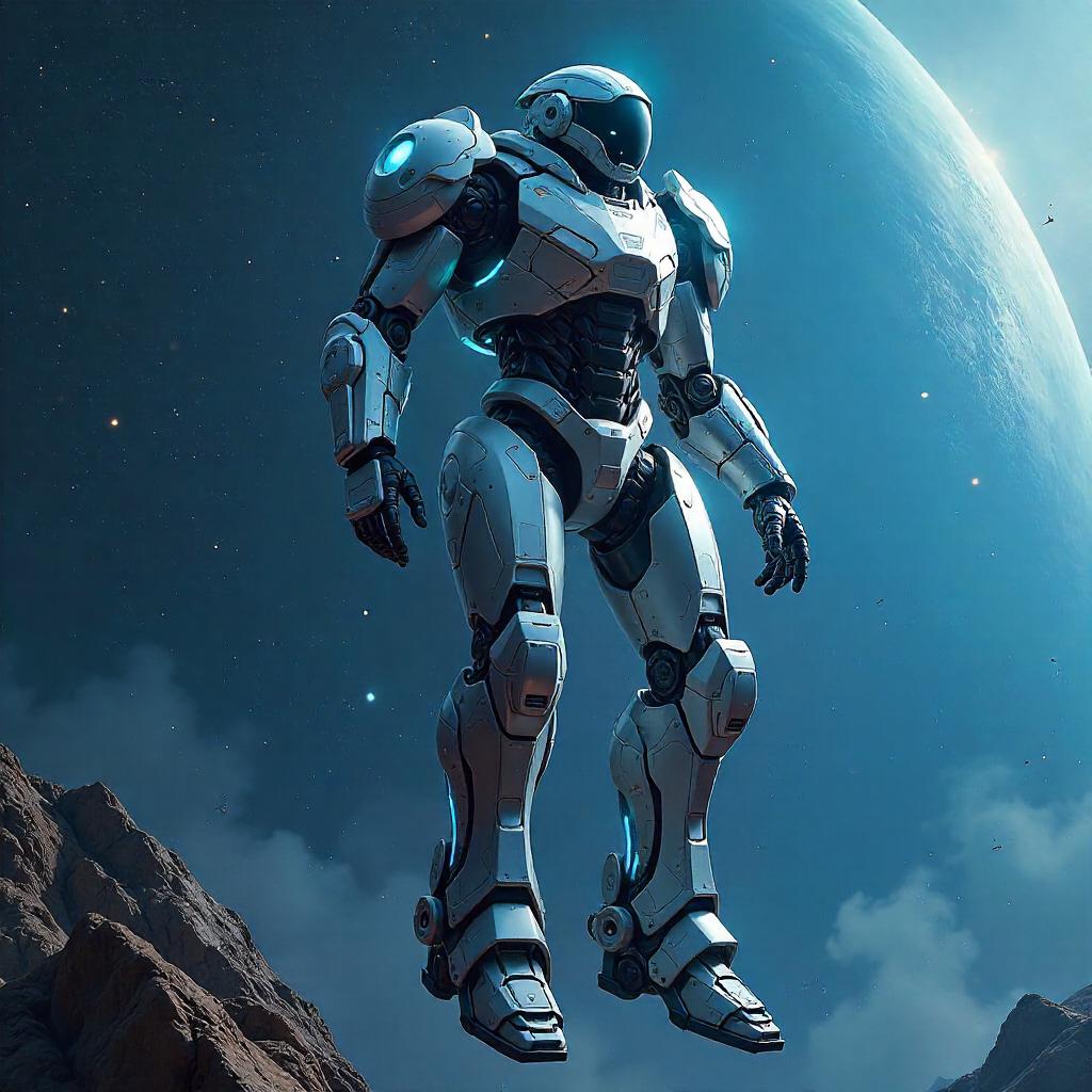 Zero-Gravity Mech Suit in Neon Space