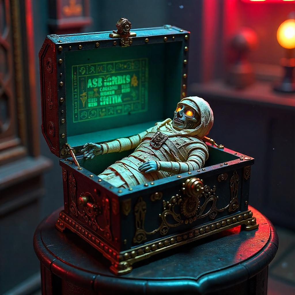 Neon Mummy in a Cyberpunk Music Box