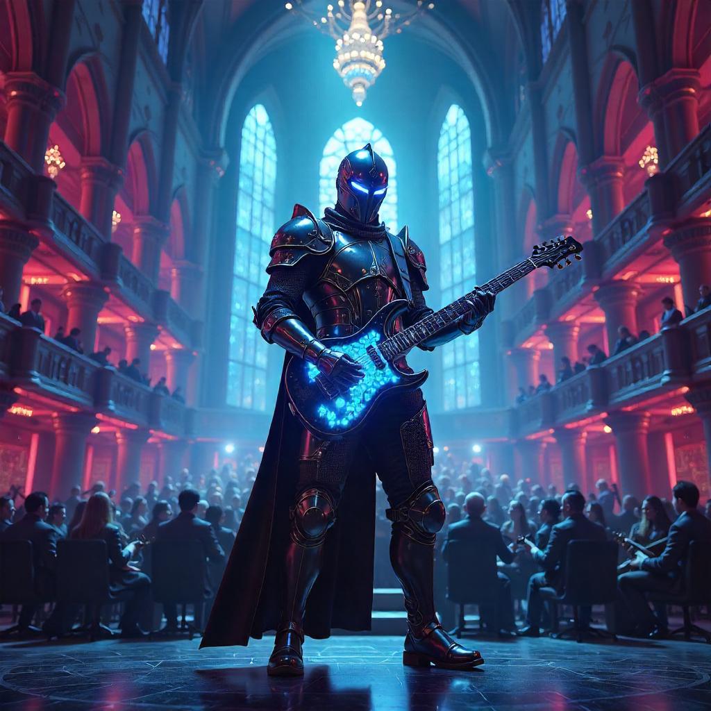 Neon Knight in a Cyberpunk Concert Hall