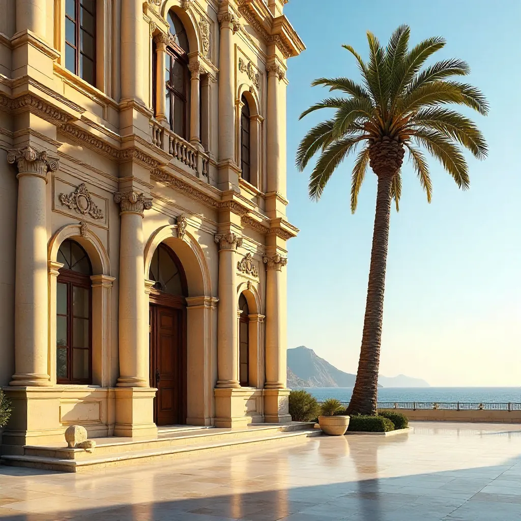 Elegant Palm-Tree Facade under a Clear Sky