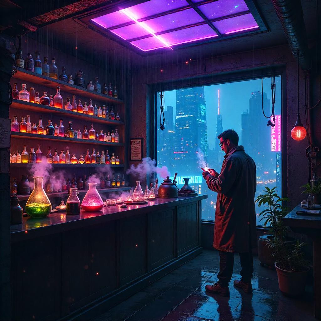 Comet-lit Cyberpunk Potion Shop
