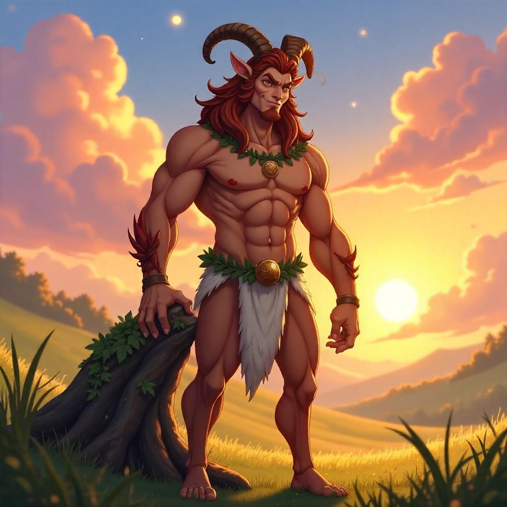 Sunset Satyr in Anime-Style Fantasy