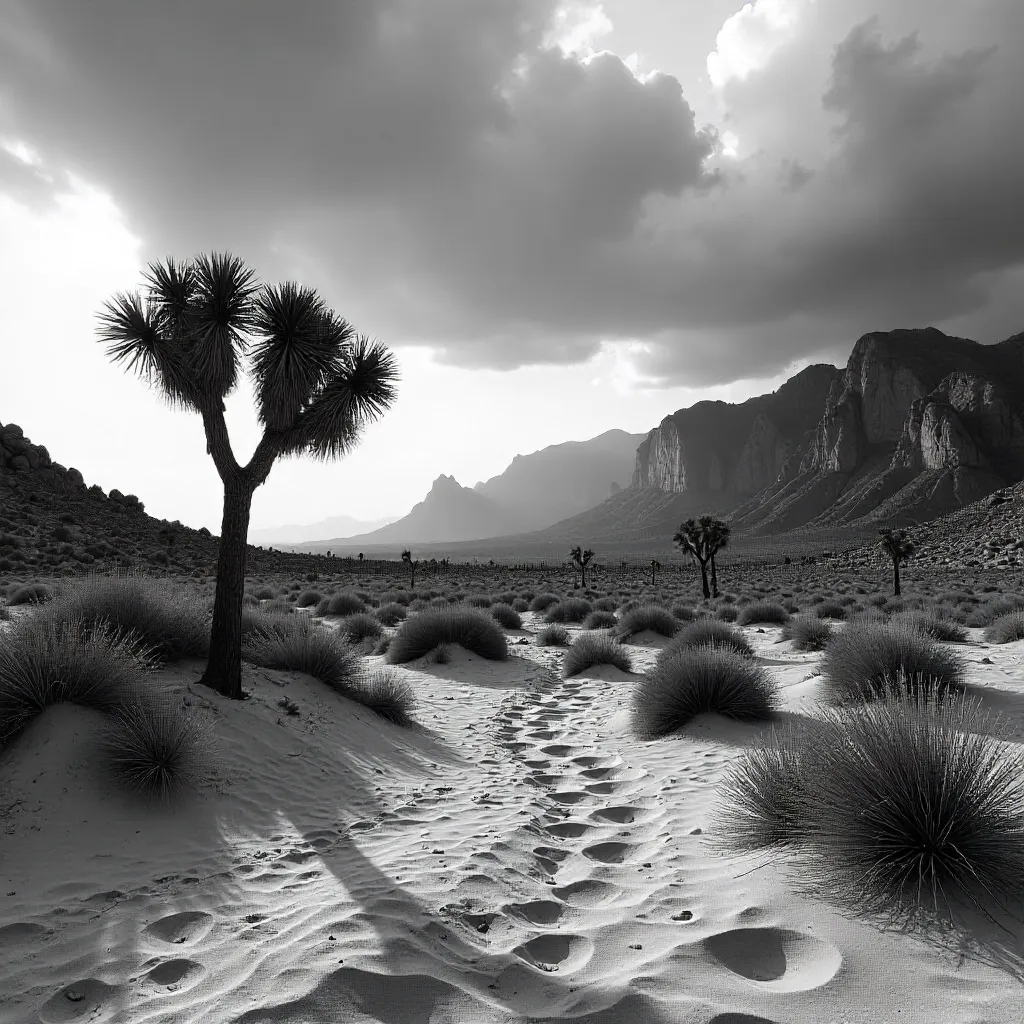 Monochrome California Desert and Mountain Vista