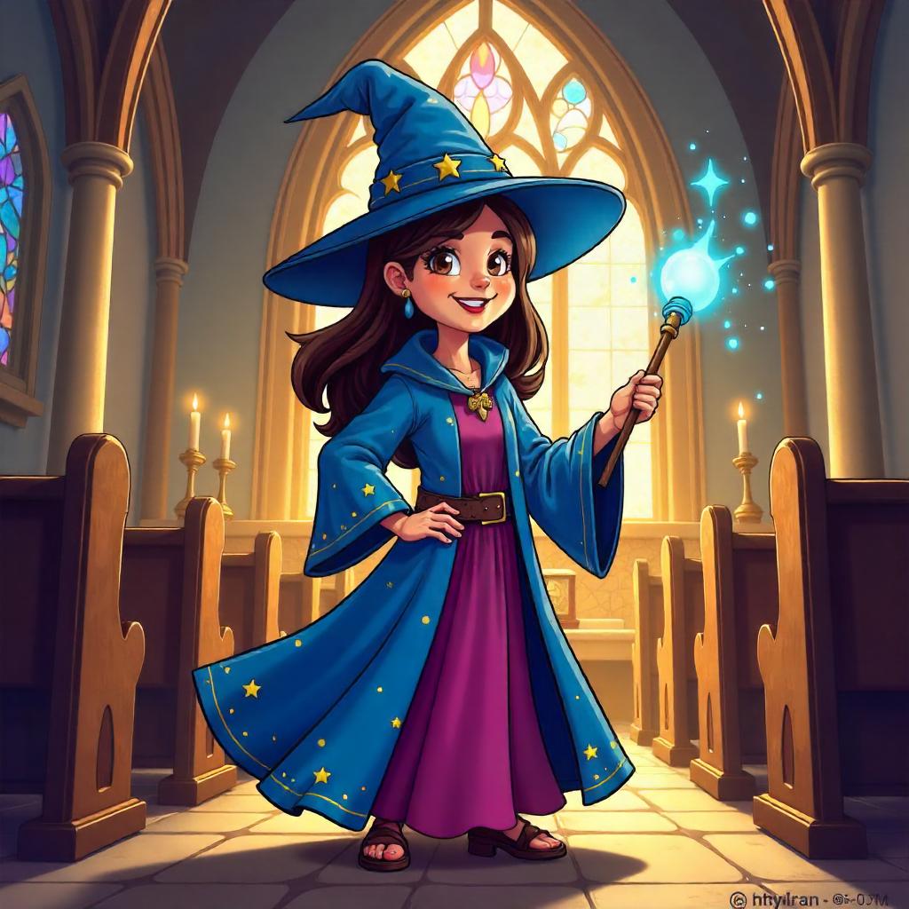 Sorceress in a Cartoon Chapel