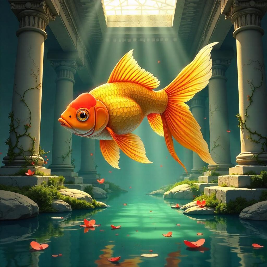 Anime Goldfish in Ancient Temple Ruins