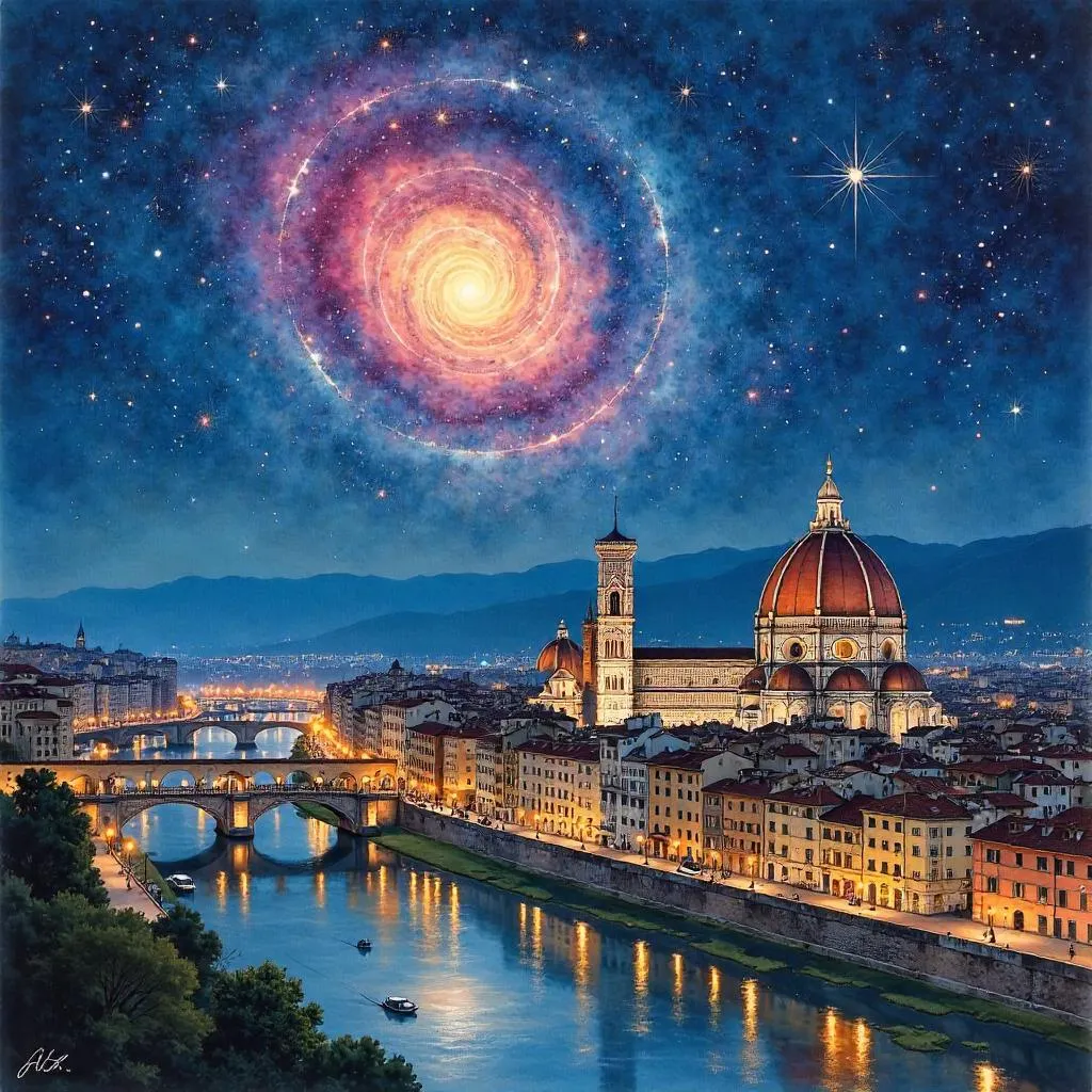 Nebula Watercolor over Renaissance Florence
