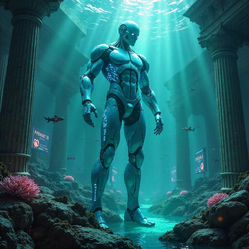 Neon AI in Atlantis: Cyberpunk Undersea City