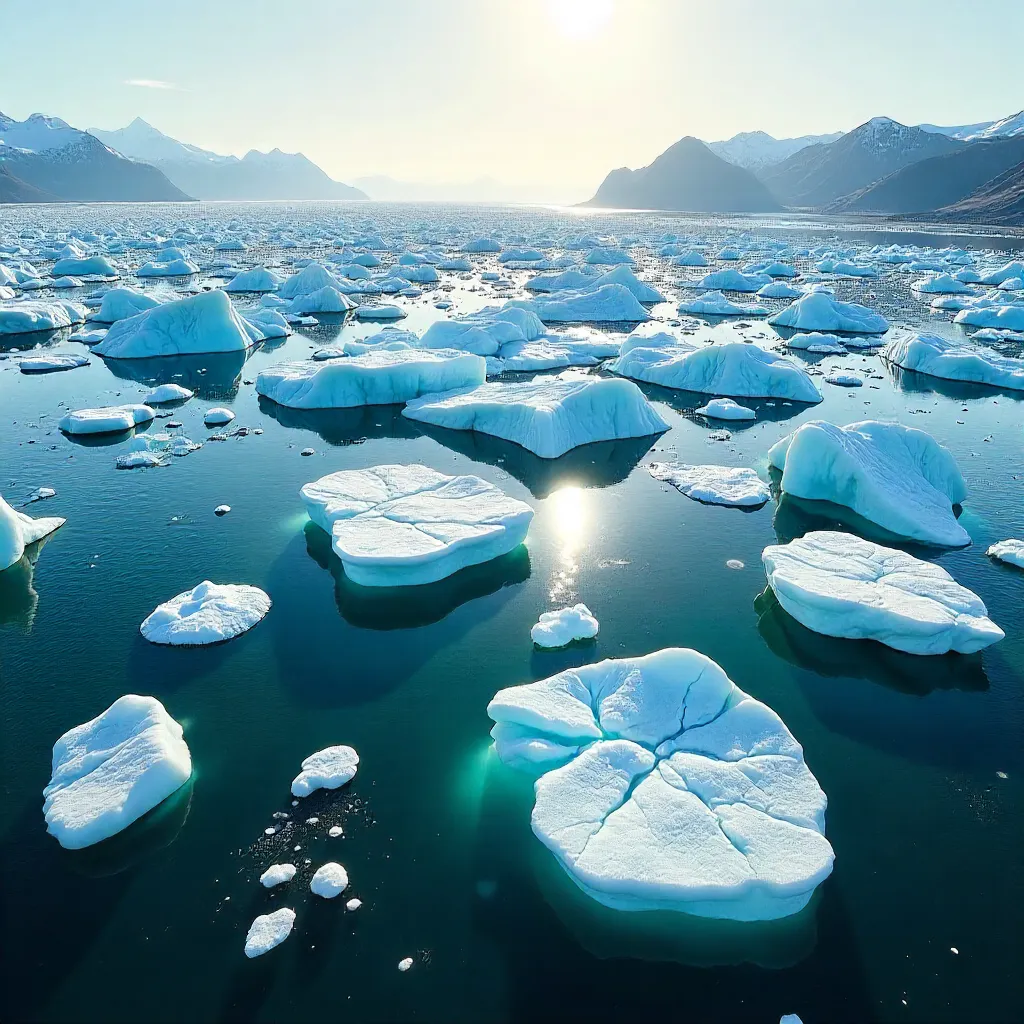 Aerial Melting Icebergs in Icelandic Turquoise Waters
