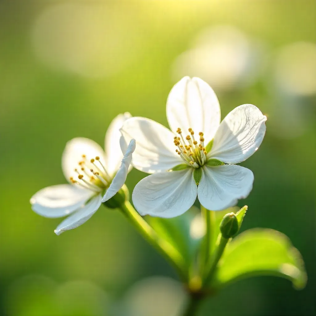 Macro Close-Up: Delicate White Flowers in Spring Garden