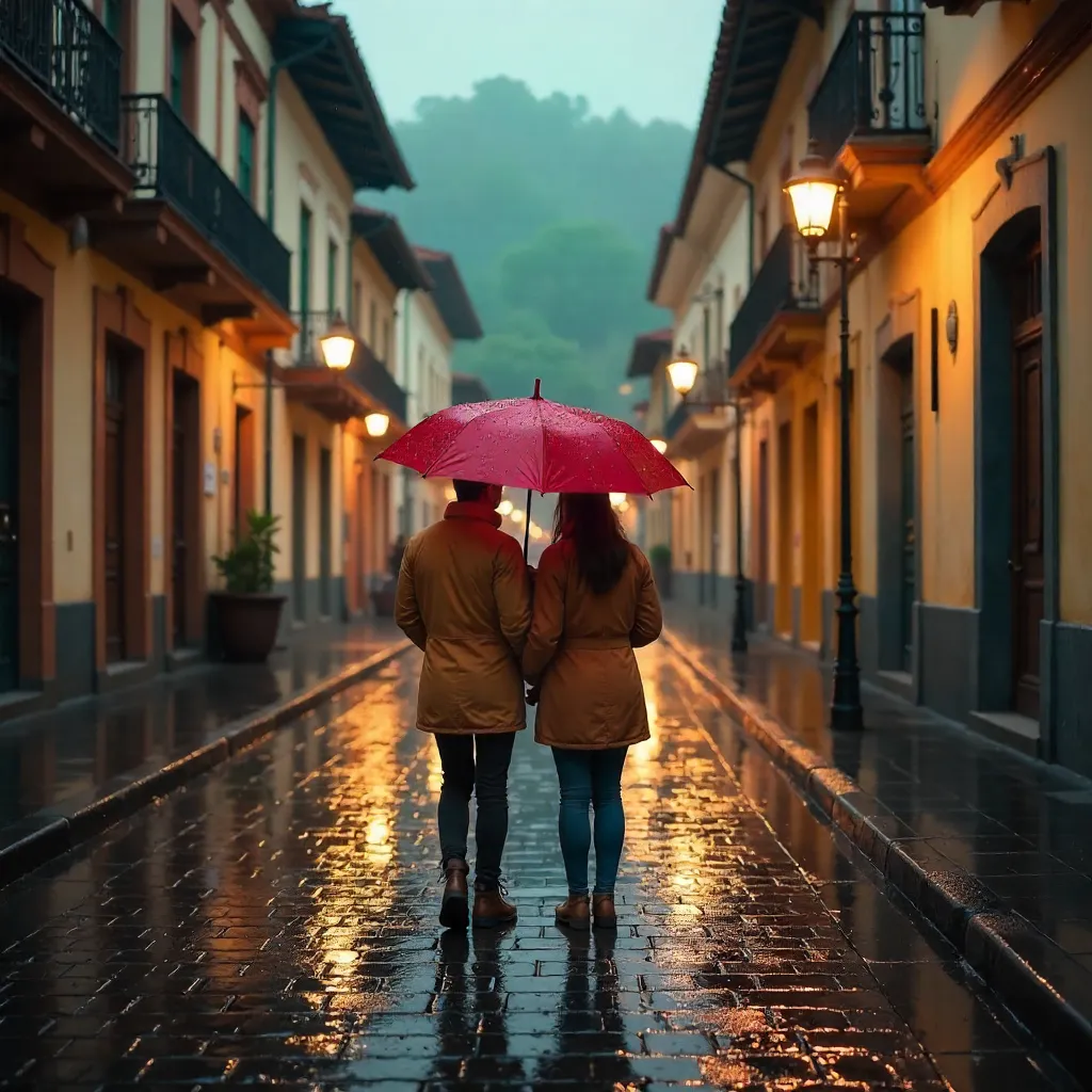 Two Under One Umbrella in Rainy Gramado