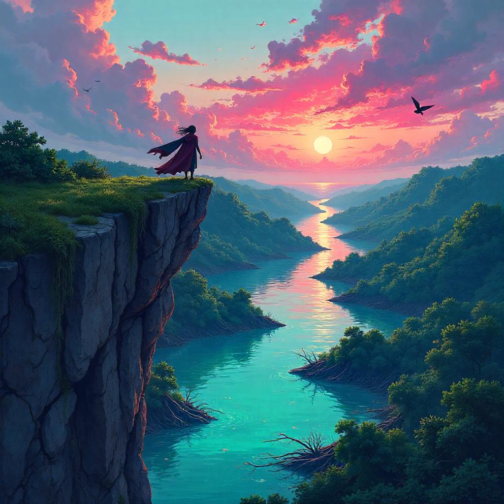 Cliff Over Mangrove Swamp in Anime Style