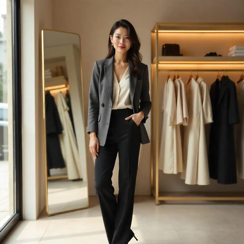 Confident Asian Woman in an Upscale Boutique