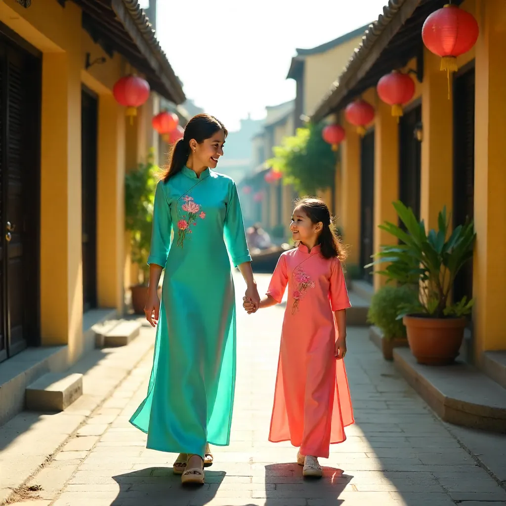 Sunlit Ao Dai Duo in Hoi An Ancient Town