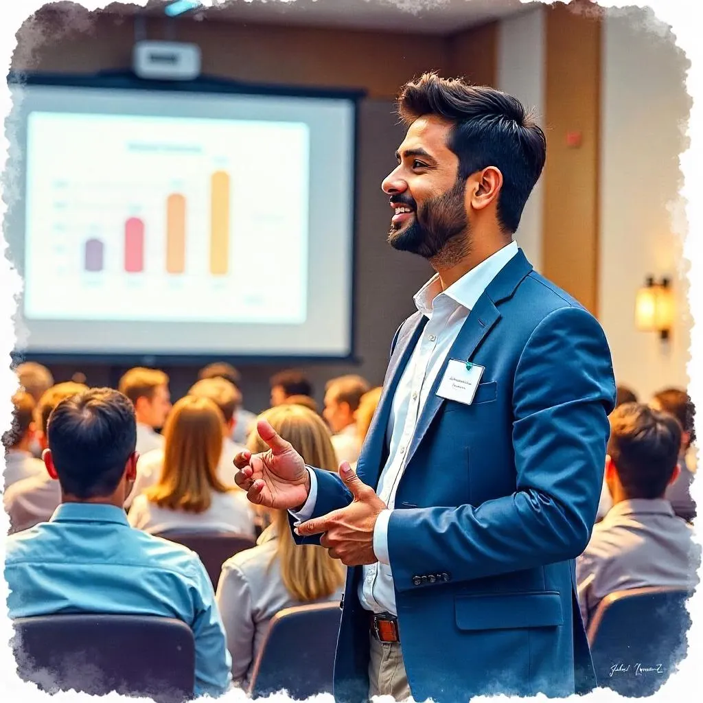 Watercolor Portrait of a Young Indian Man at a Conference