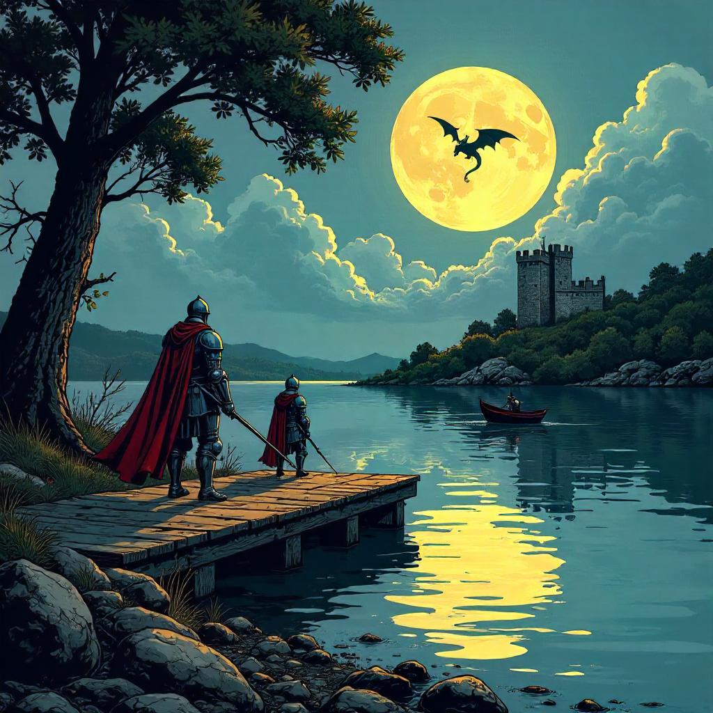 Medieval Lake: Comic Book Scene