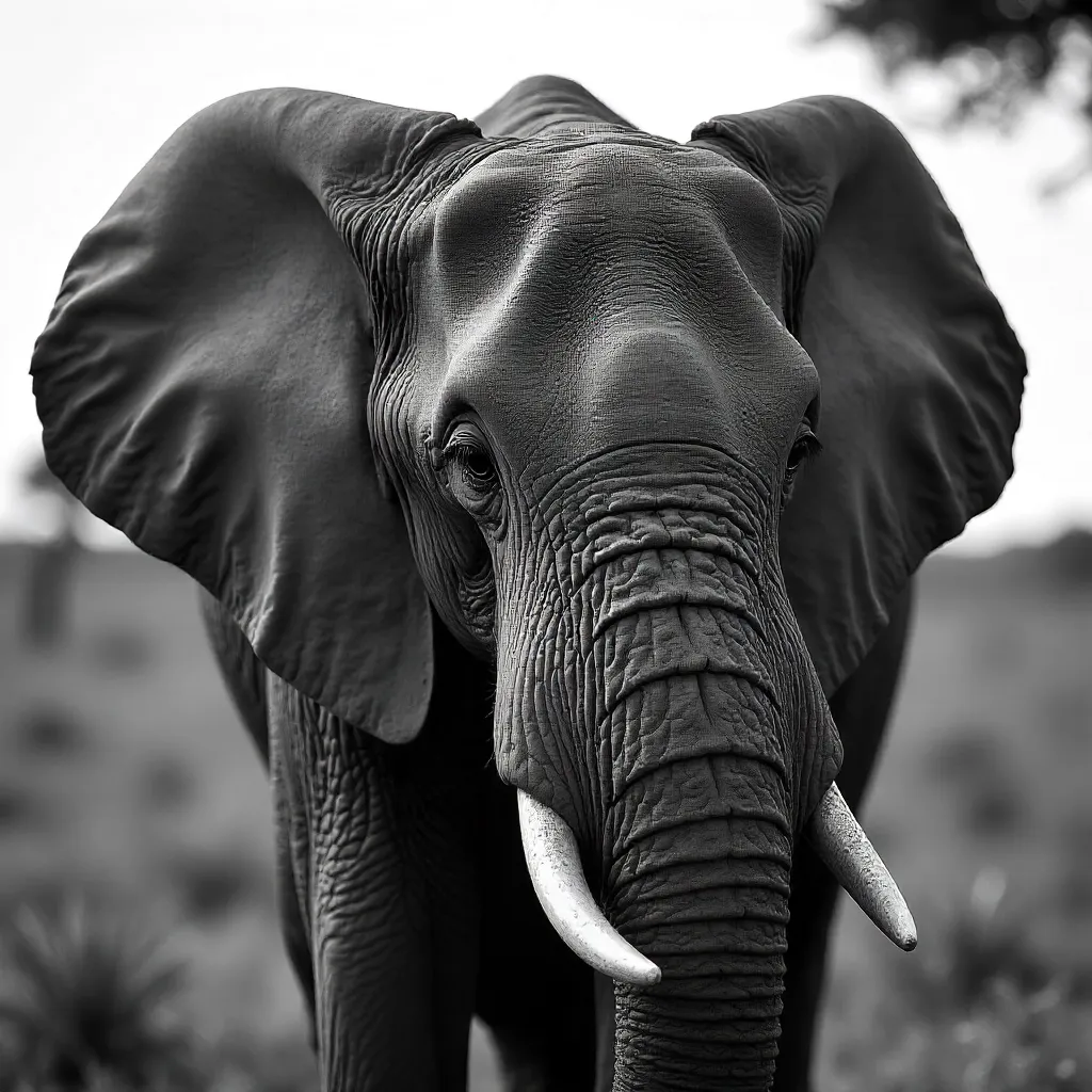 Black and White Close-Up: Elephant in Arusha