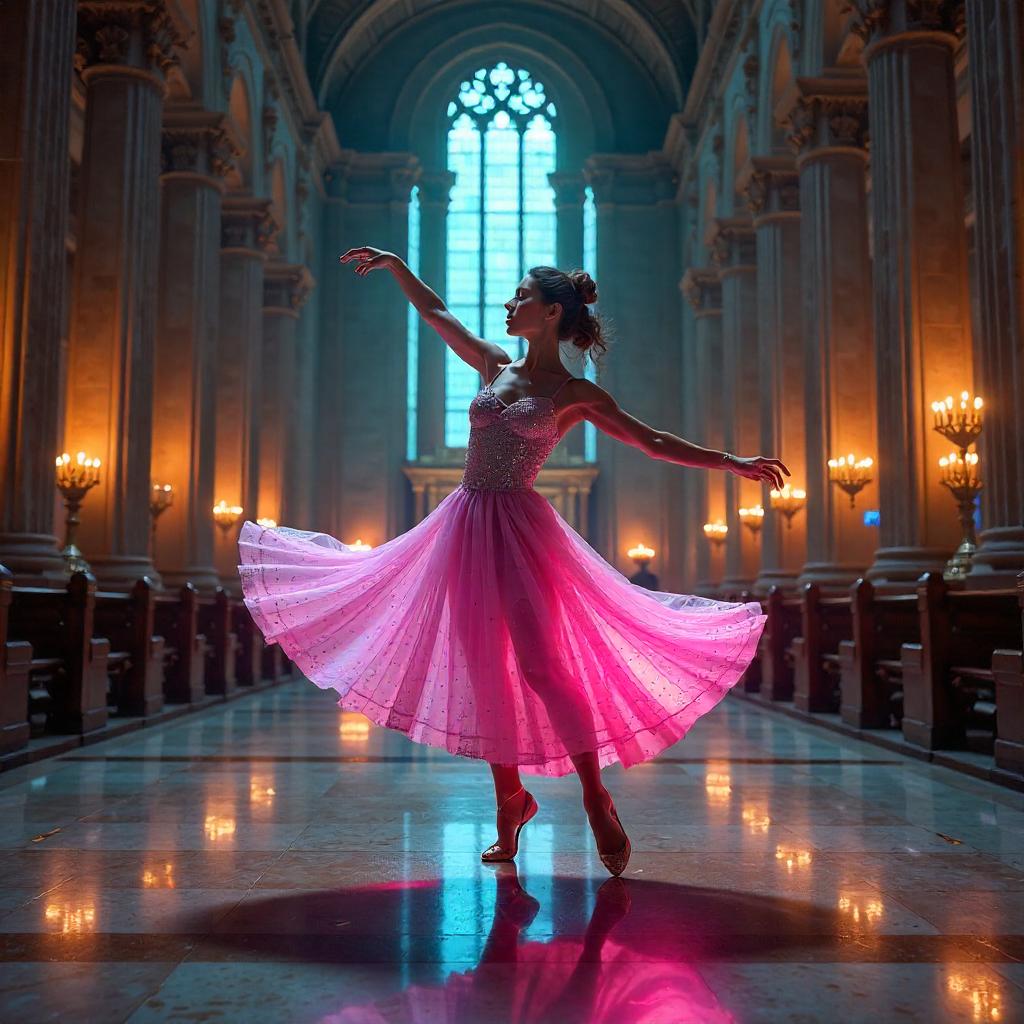 Neon Dancer in a Sacred Synagogue - Digital Art