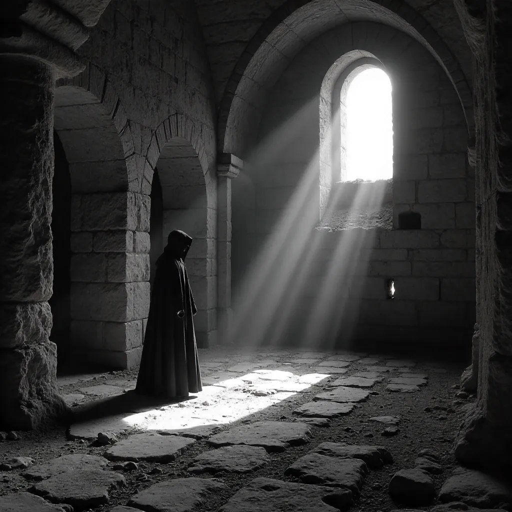 Silhouette in the Fortress: Dramatic B&W Portrait