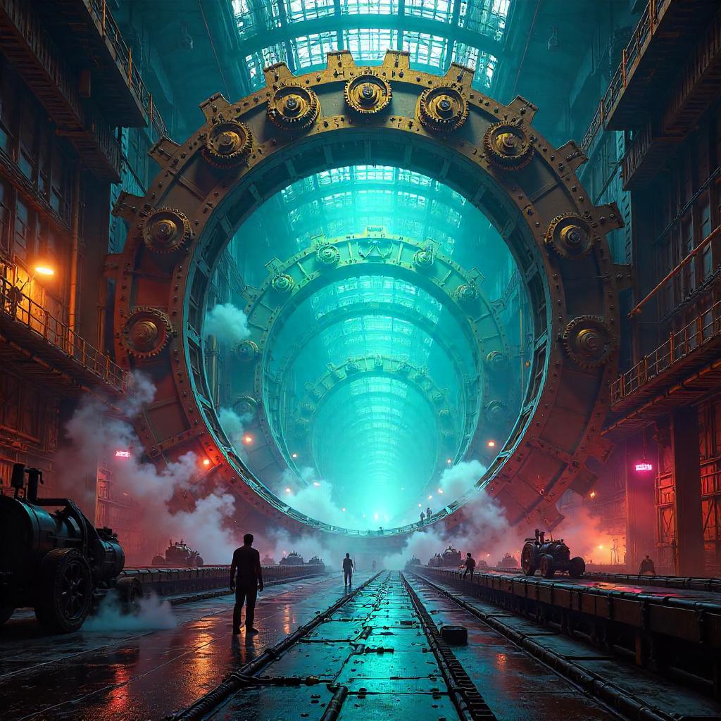 Gateway Portal Inside a Luminous Gear Factory