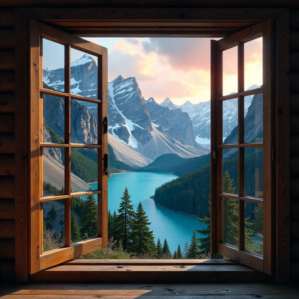 Windowed Majesty: A Rugged Mountain Landscape