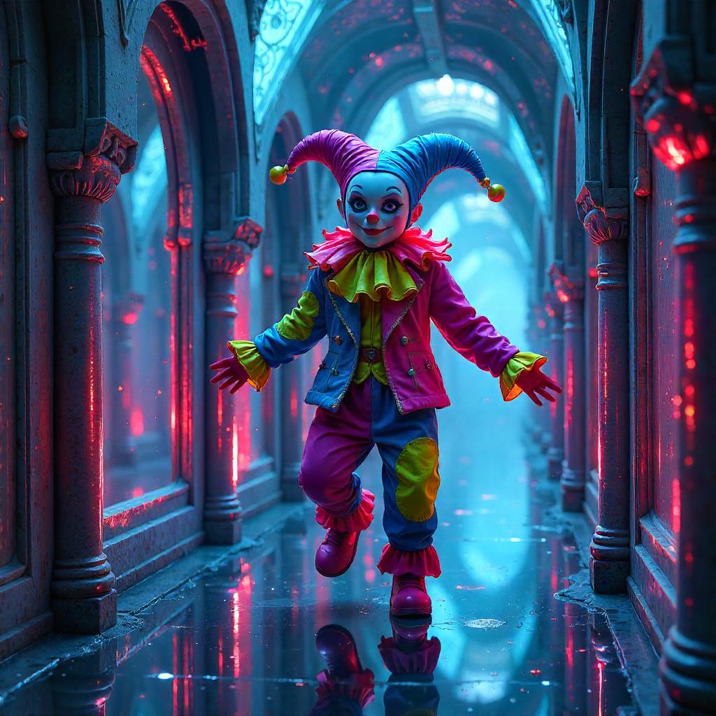 Jester in a Mirror Dimension: Neon Digital Surreal