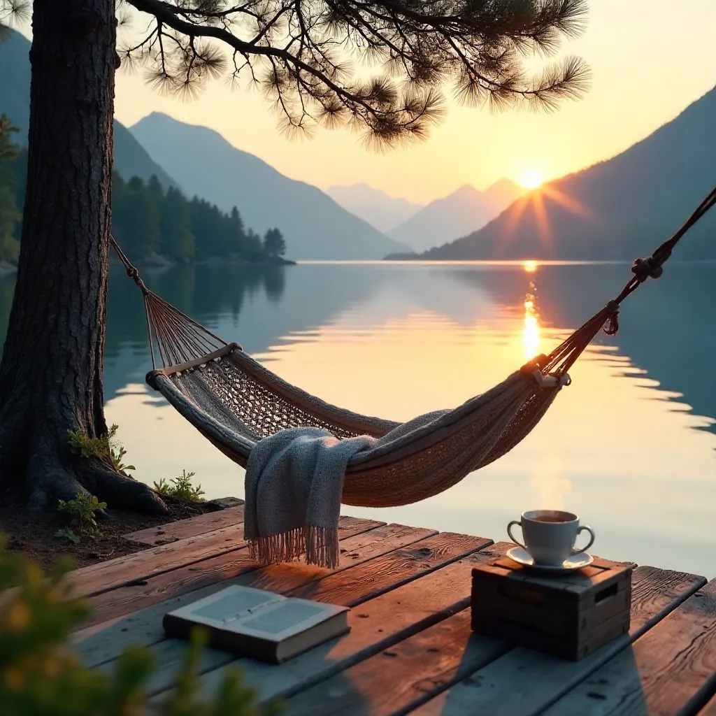 Golden Hour Chill by the Lakeside Deck