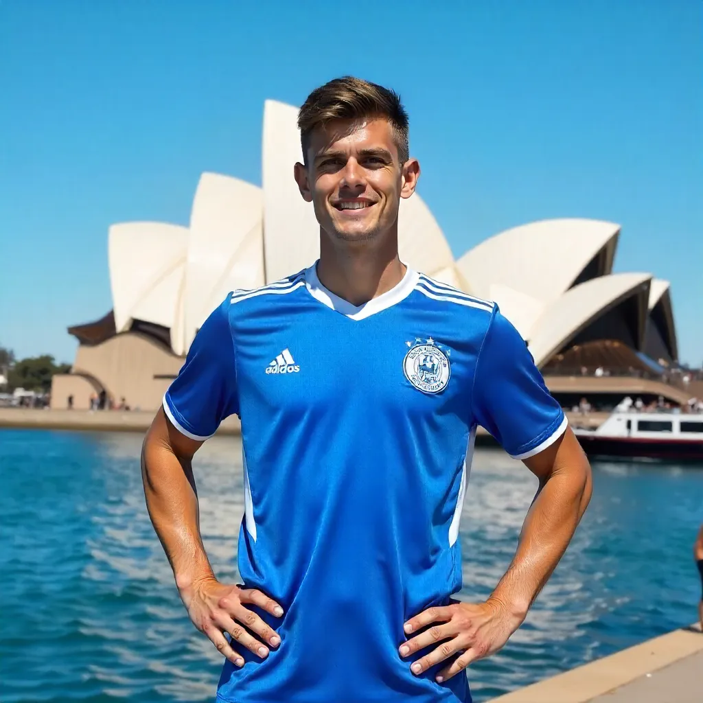 Young Athlete Poses Before Sydney Opera House