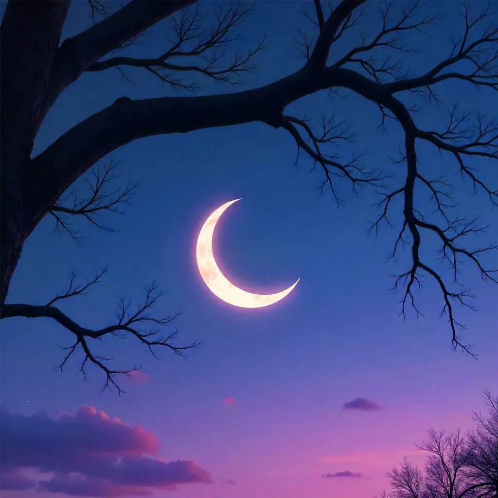 Crescent Moon in Twilight Silhouette