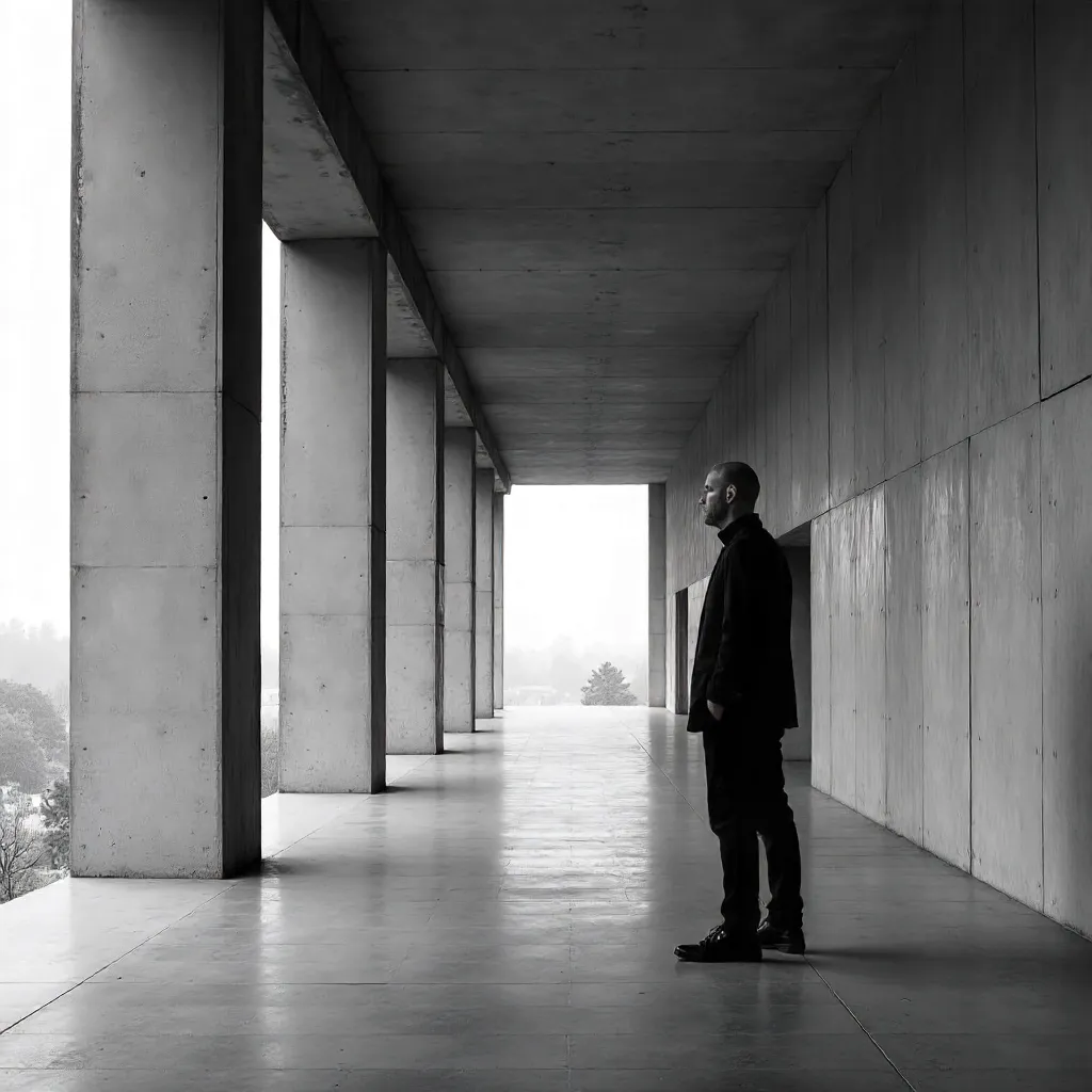 Minimalist Black and White Portrait in Modern Architecture