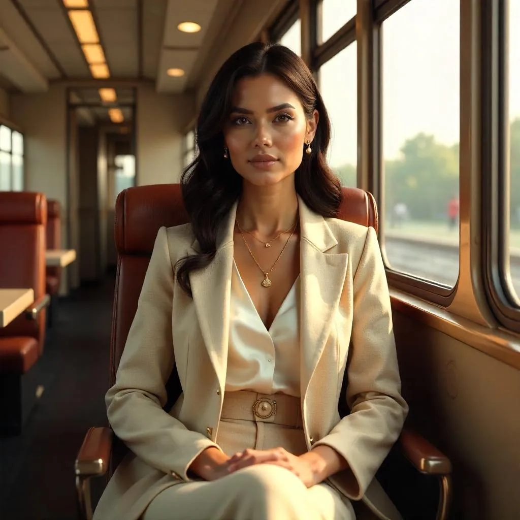 Elegant Latina Woman on a Train - 3D Render