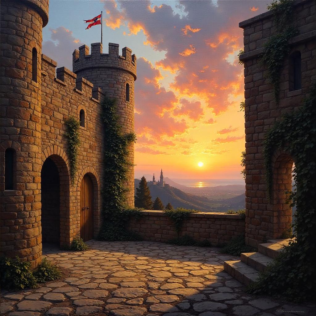 Sunset Over the Fortress: An Oil Painting