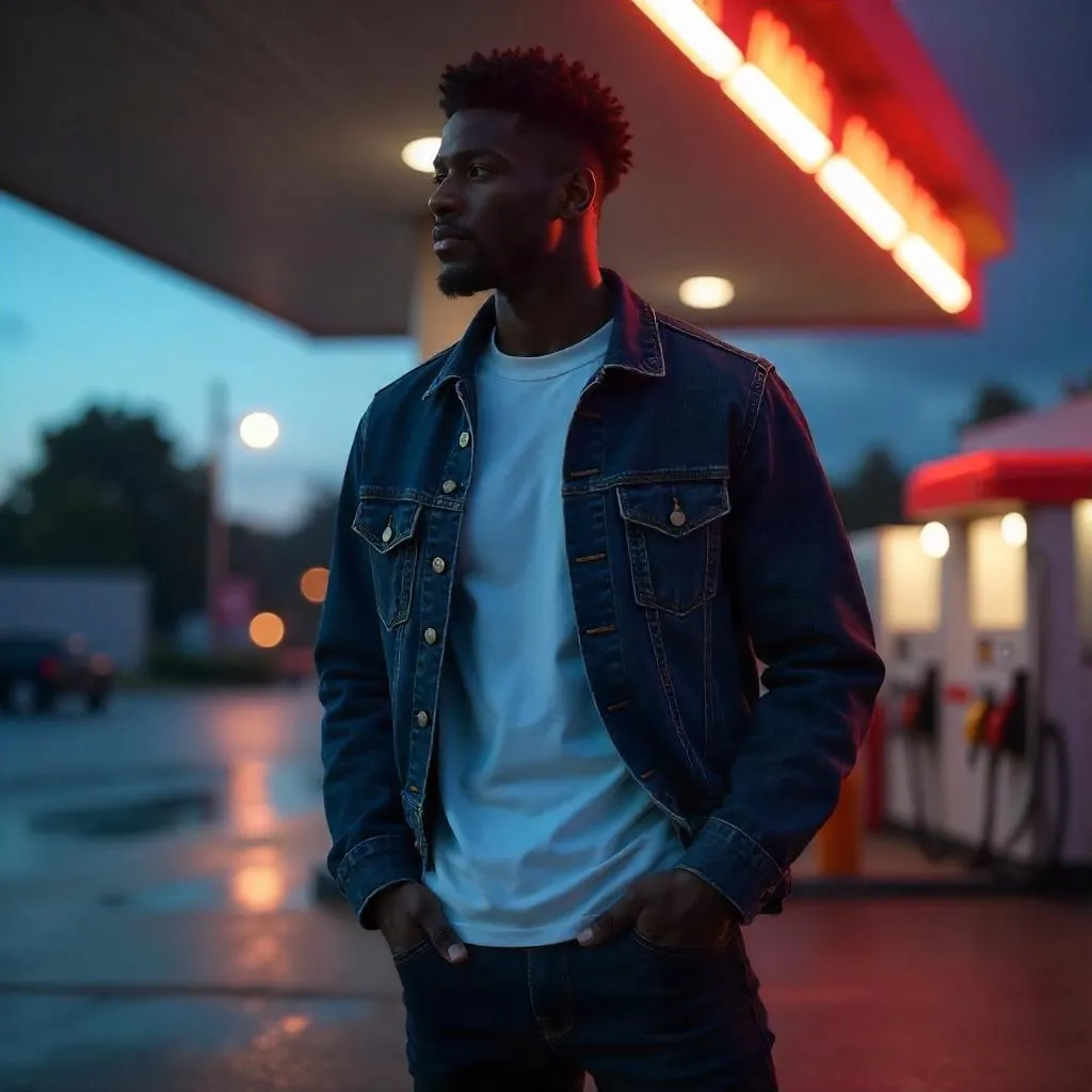 3D Render: Handsome Black Man at a Gas Station