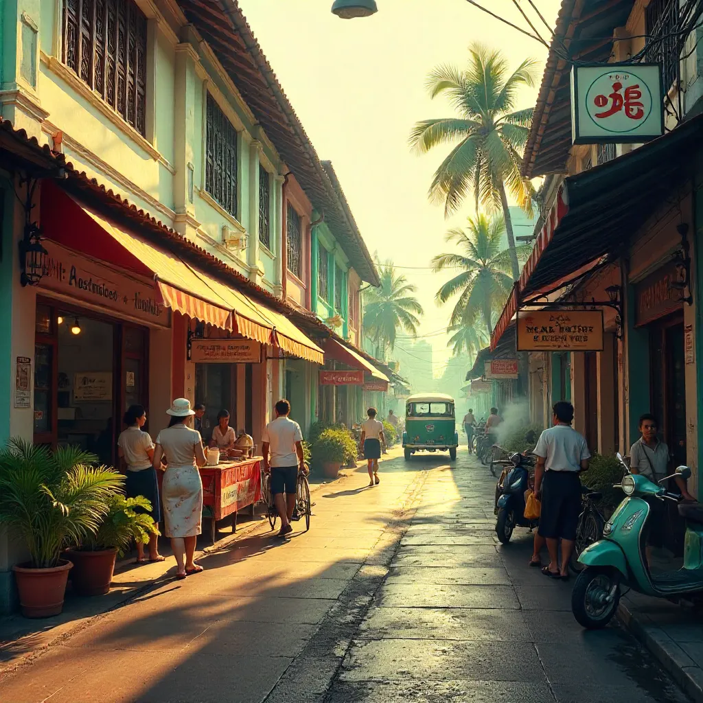 Colorful Vintage Singapore Street Scene