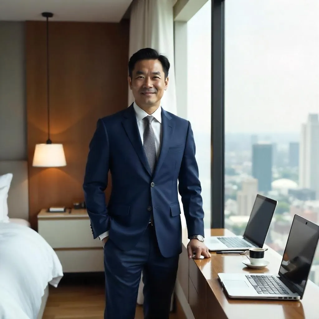 Photoreal Portrait: Asian Professional in a Hotel Room