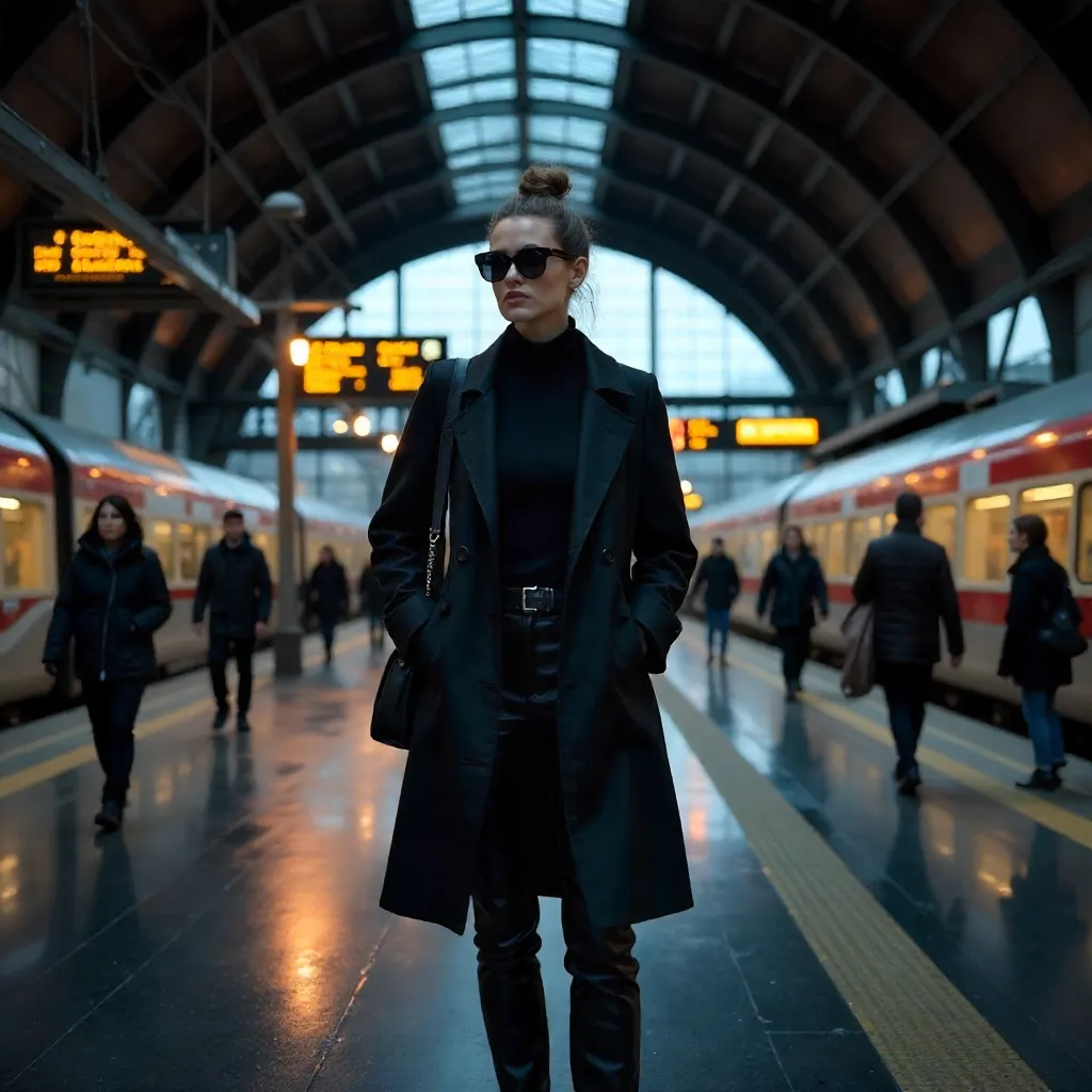 Urban Fashion at Hamburg Hauptbahnhof: Black Ensemble