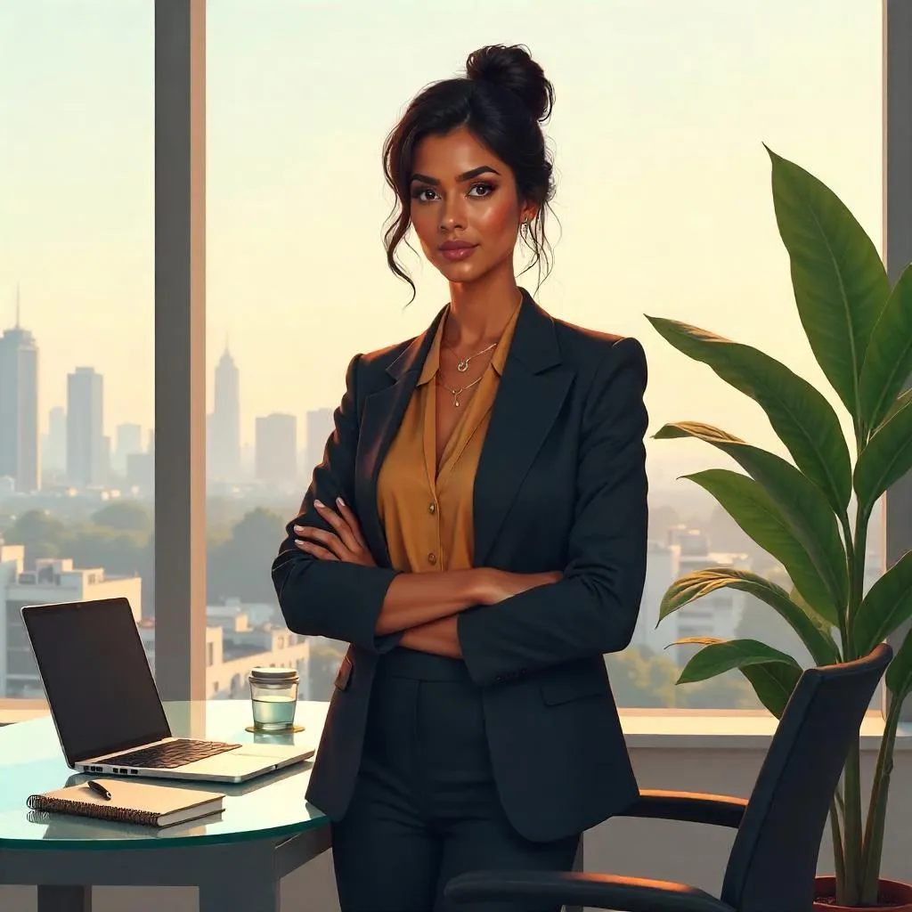 Beautiful Indian Woman in a Modern Office (Digital Art)