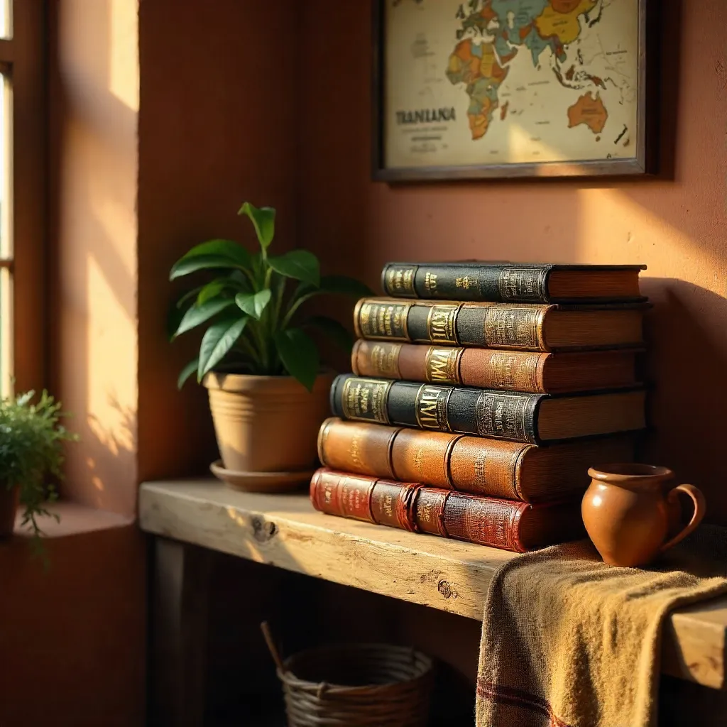 Moshi Cozy Library: Vintage Books on Rustic Shelf