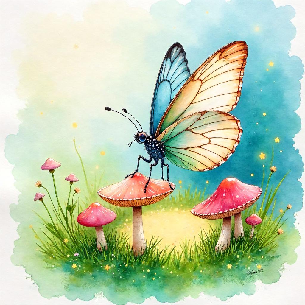 Watercolor Butterfly in a Fairy Ring