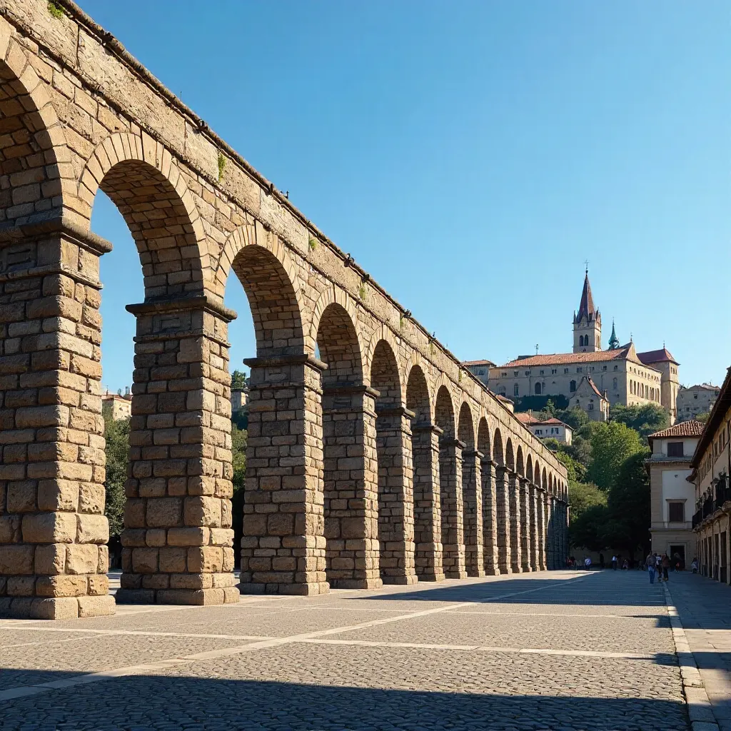 Captured: Ancient Segovia Aqueduct Under a Clear Sky